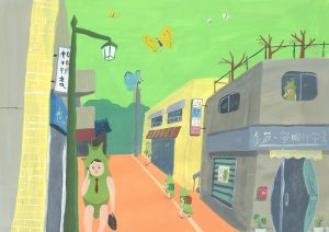 くしだみさきのイラスト：コクーンの町